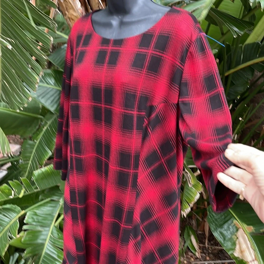 Tahari pleated plaid drop waist dress